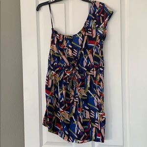 One shoulder mini dress w. cinched waist tie